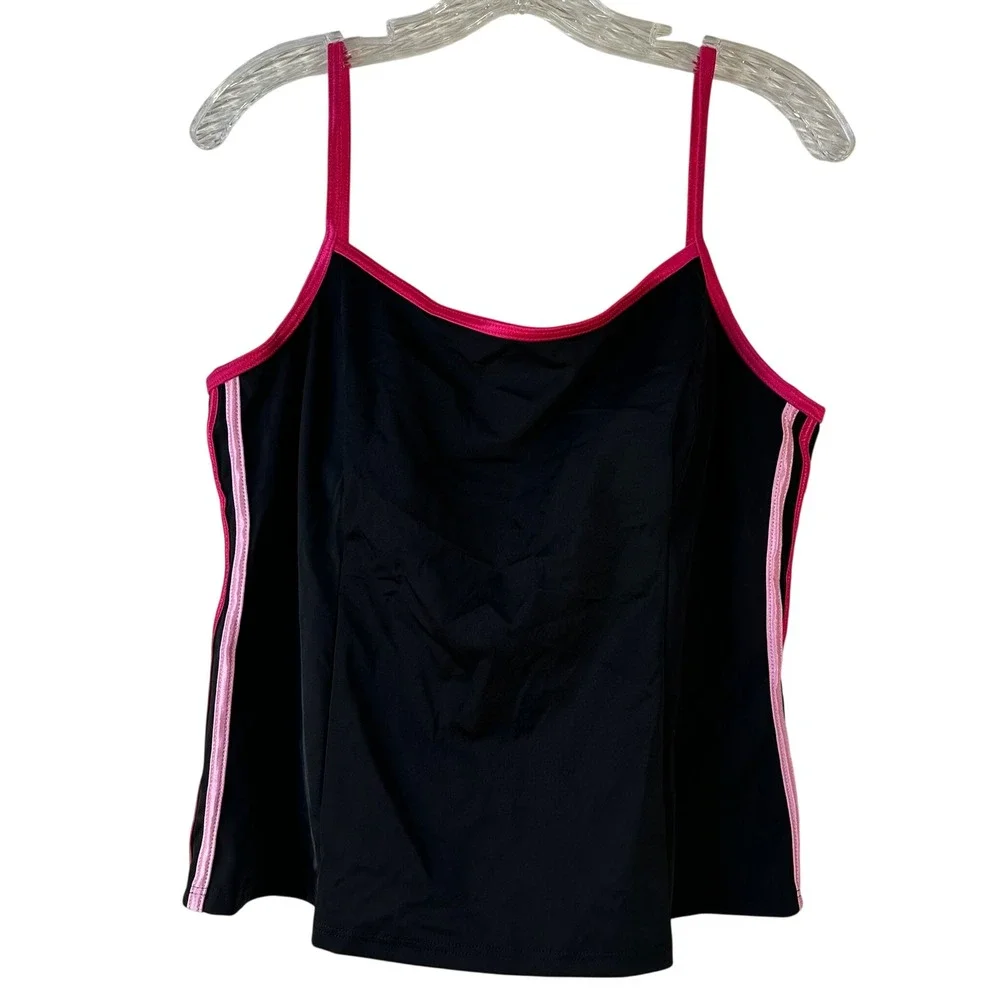 It‎ Figures! Womens Size 16 Tankini Swim Top Black Pink Side Stripe